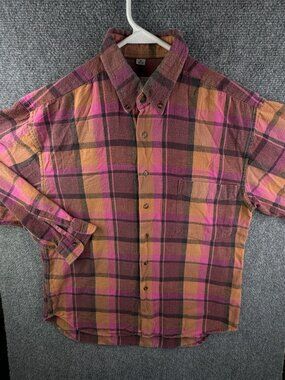 Eton Flannel Button Up Shirt Men Plaid Long Sleeve Medium Pink Brown Designer